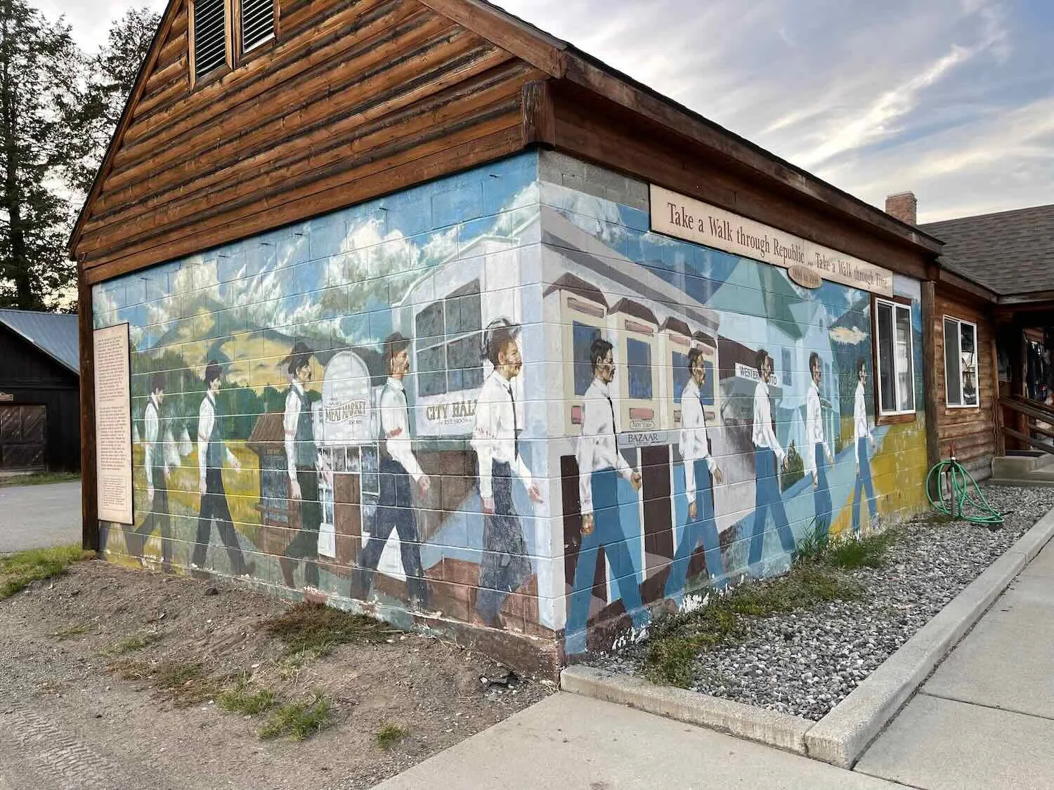 This mural depicts a walk through time