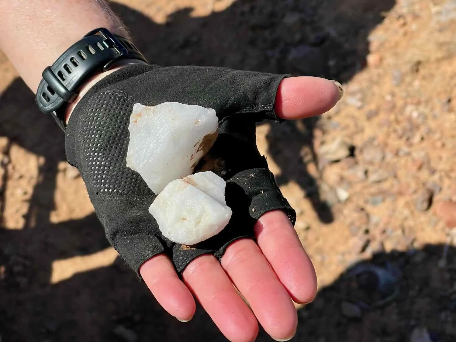Chunks of bright, white quartz decorated the road