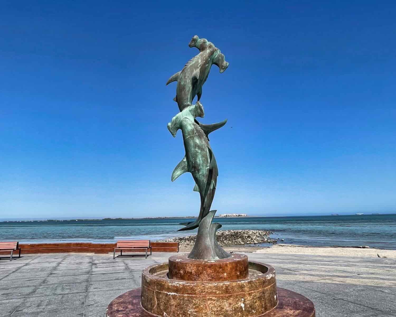 Statue of hammerhead sharks