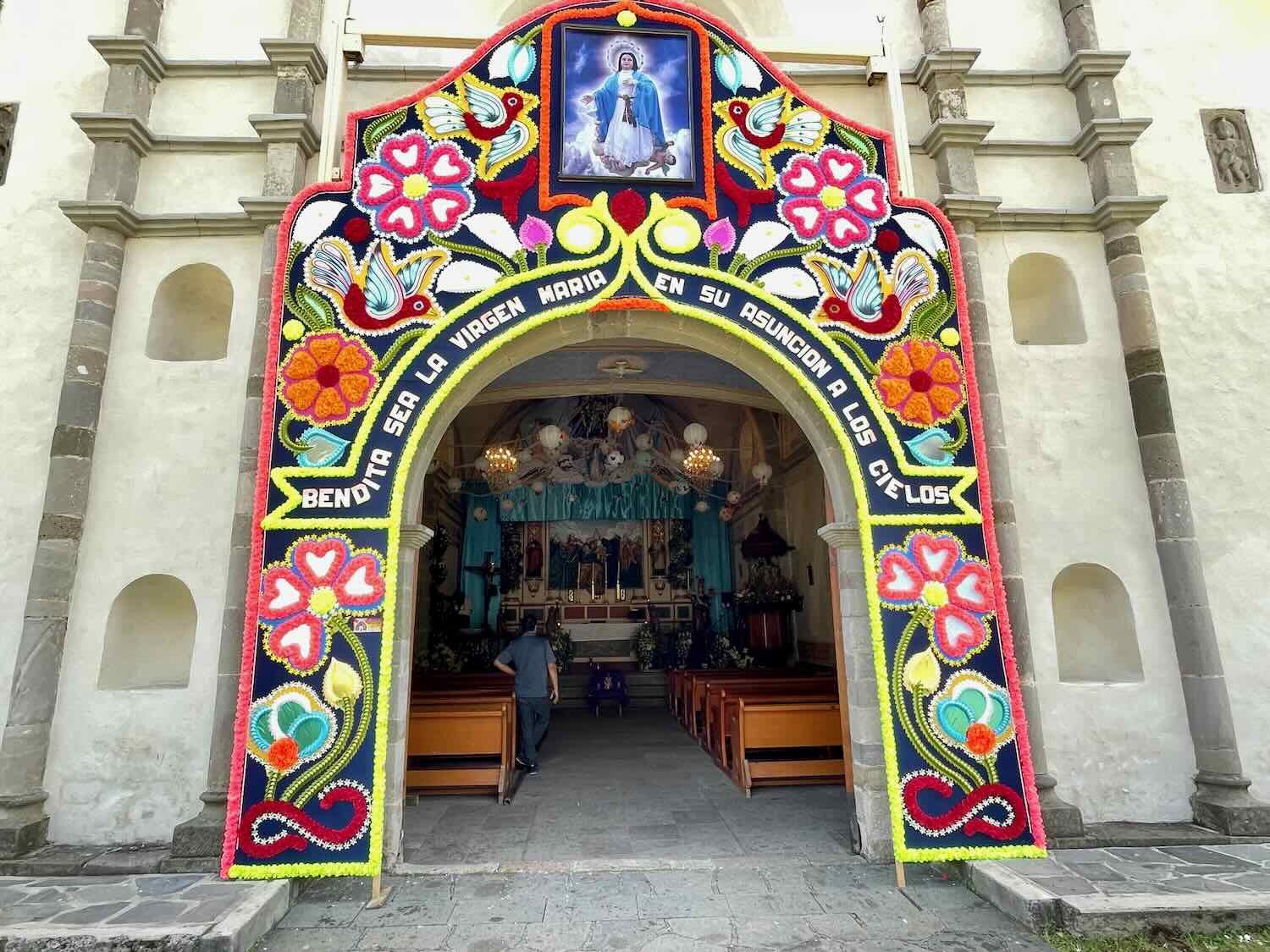Floral arches date back to pre-Columbian times. Often placed at entrances to churches or towns, they signify a celebration of gratitude and devotion.
