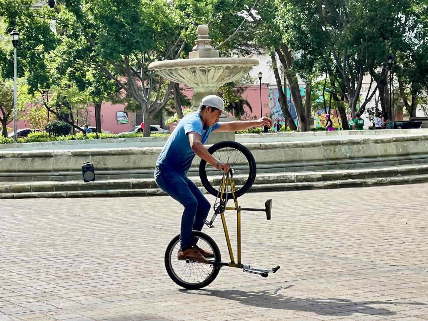 Practicing his moves in Plaza El Llano