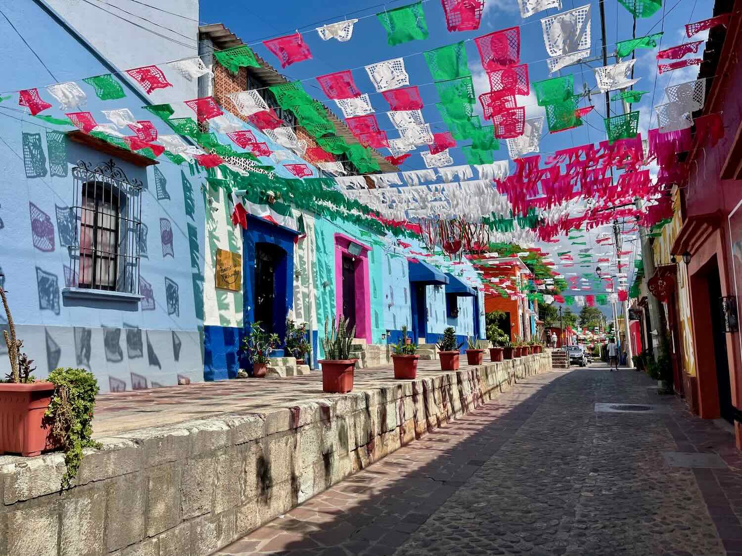 Many streets throughout town were decorated in the national colors