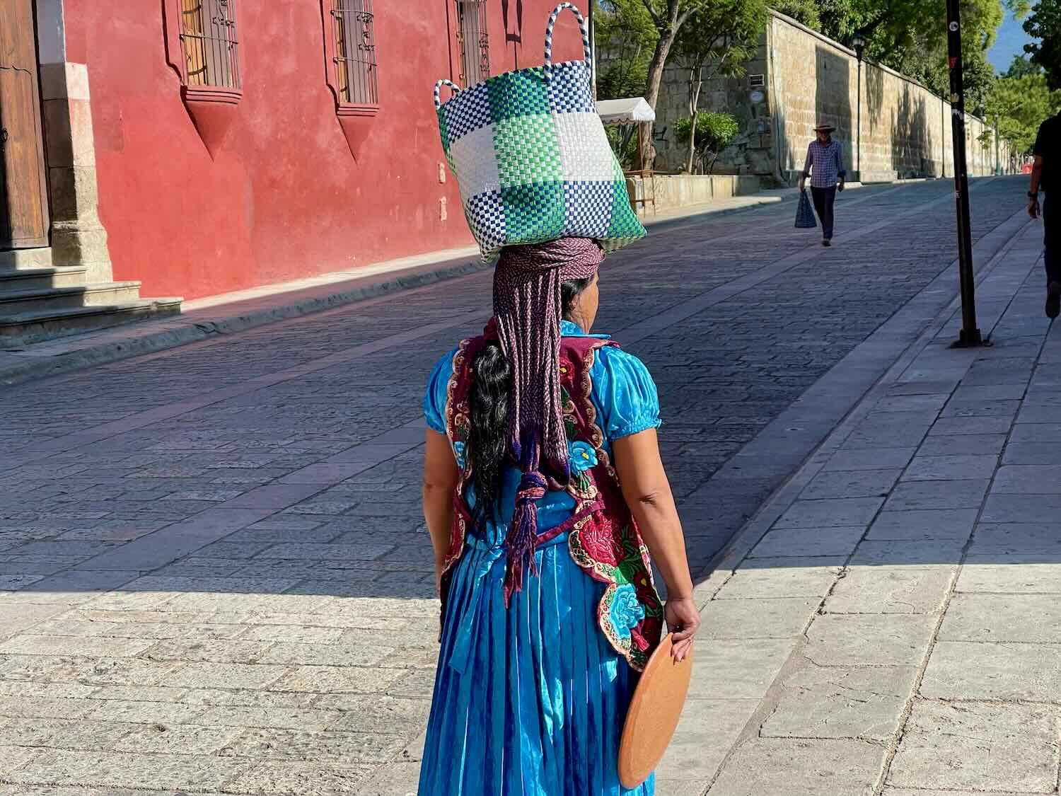 Traditional dress is still worn in many rural Oaxacan towns, even when they visit the "big city"