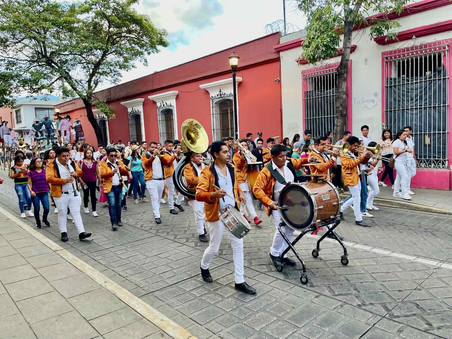 Marching bands in the parade of the towns