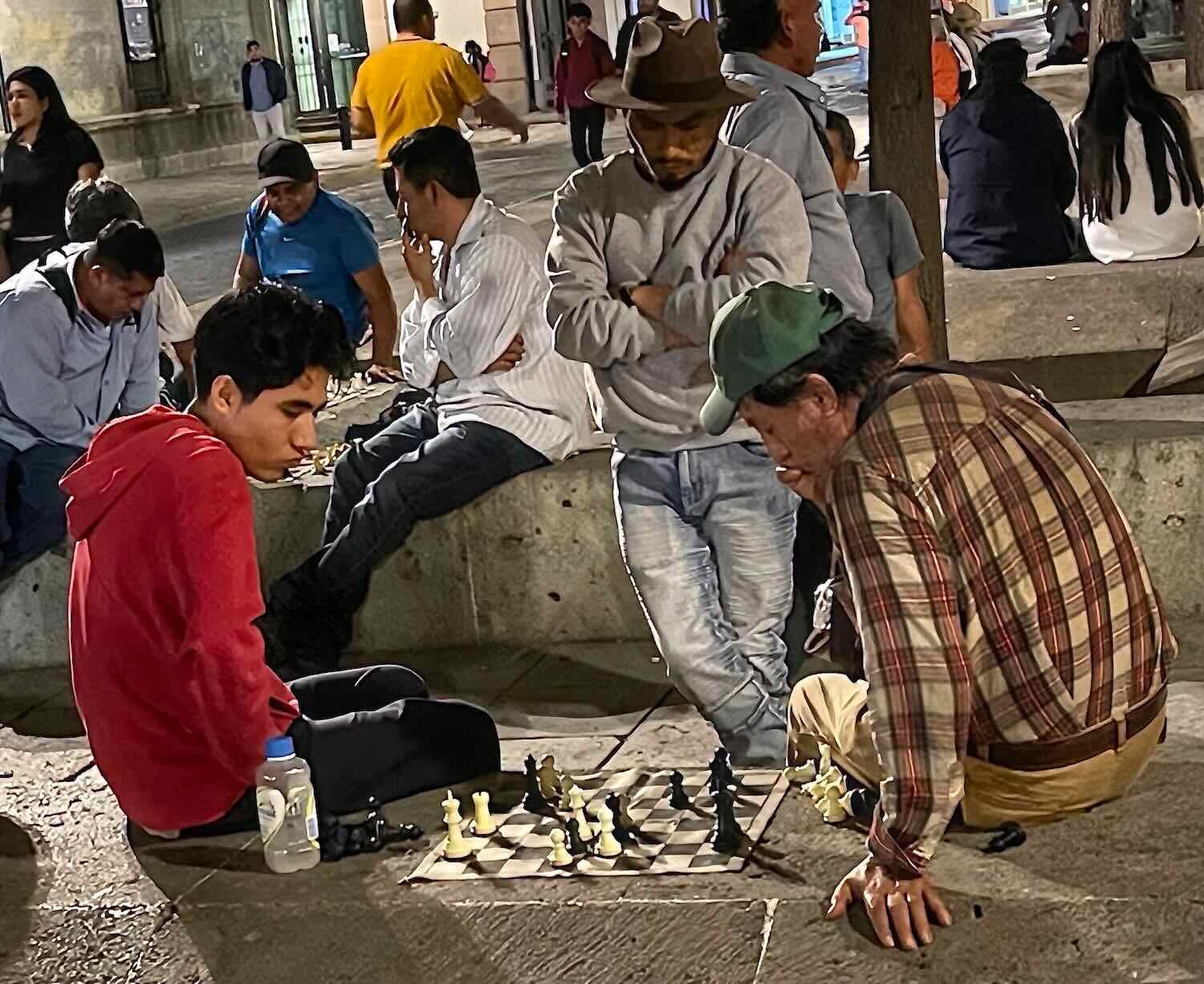 Many evenings men played chess near the central plaza