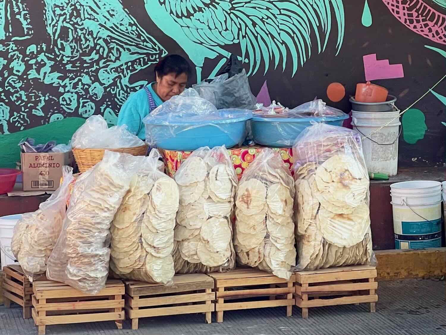 Oaxaca is famous for its over-sized tortillas, called tlayudas. This vendor sold a variety of sizes.