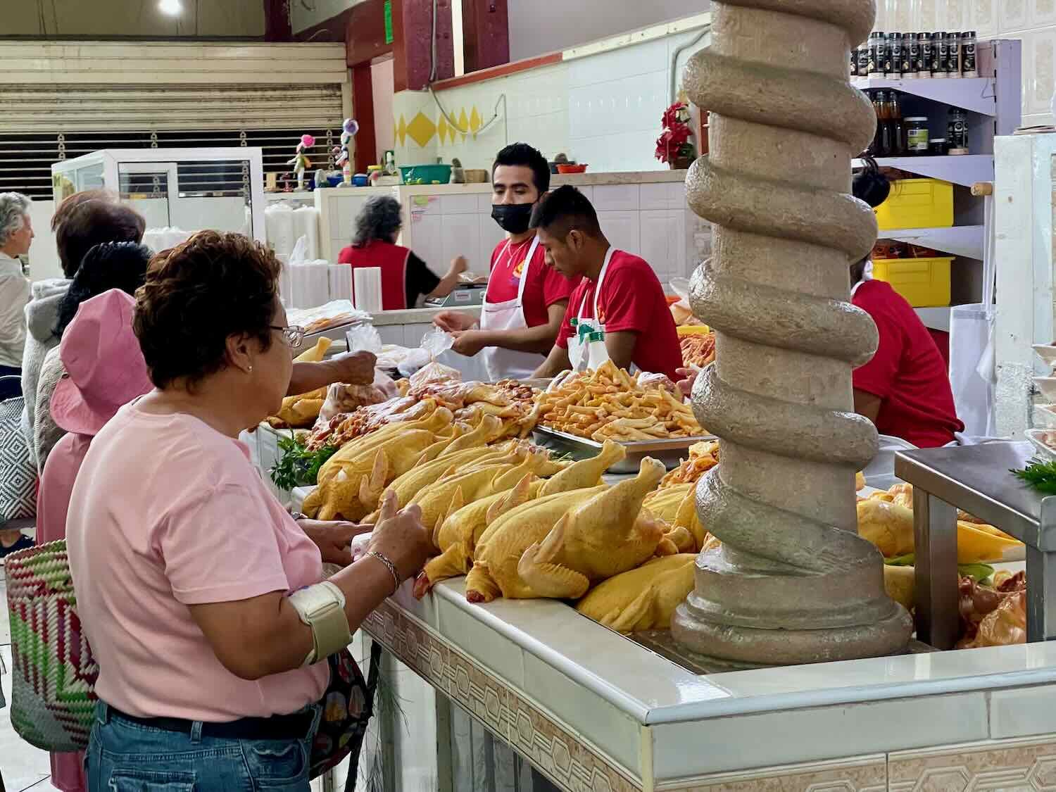 All the parts of meat and poultry can be bought at the market