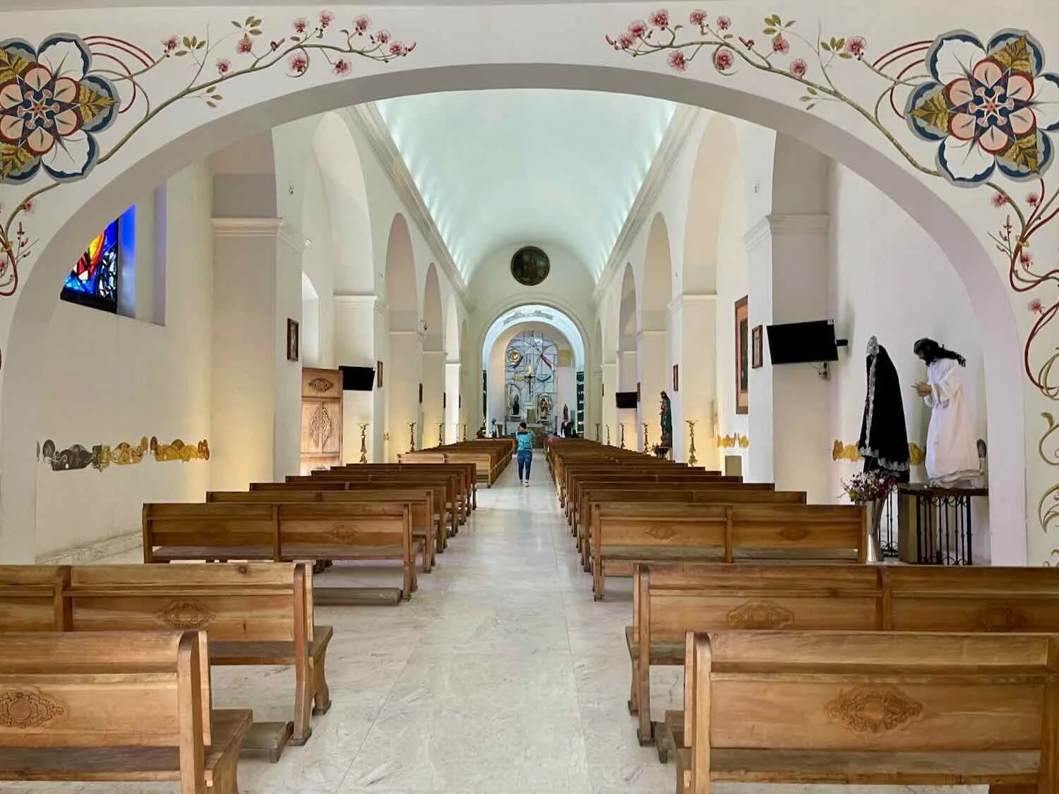 The bright, sleek interior of the Cathedral of San Marcos
