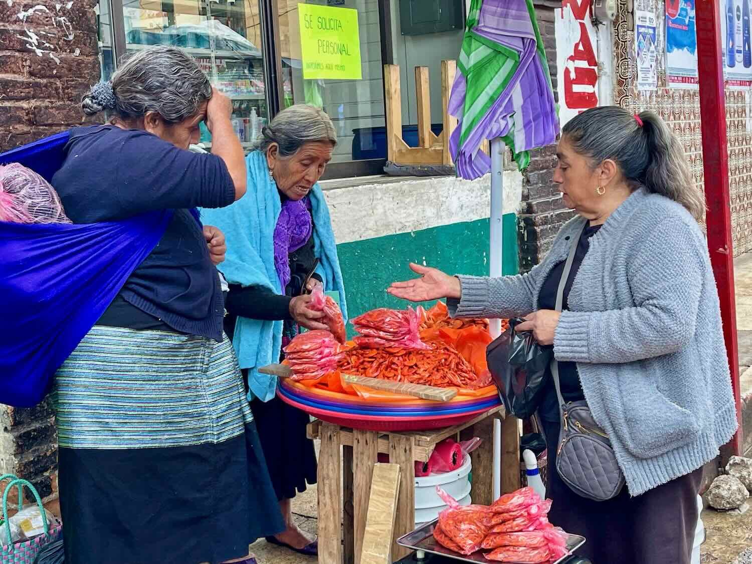 Procuring some dried shrimp for dinner