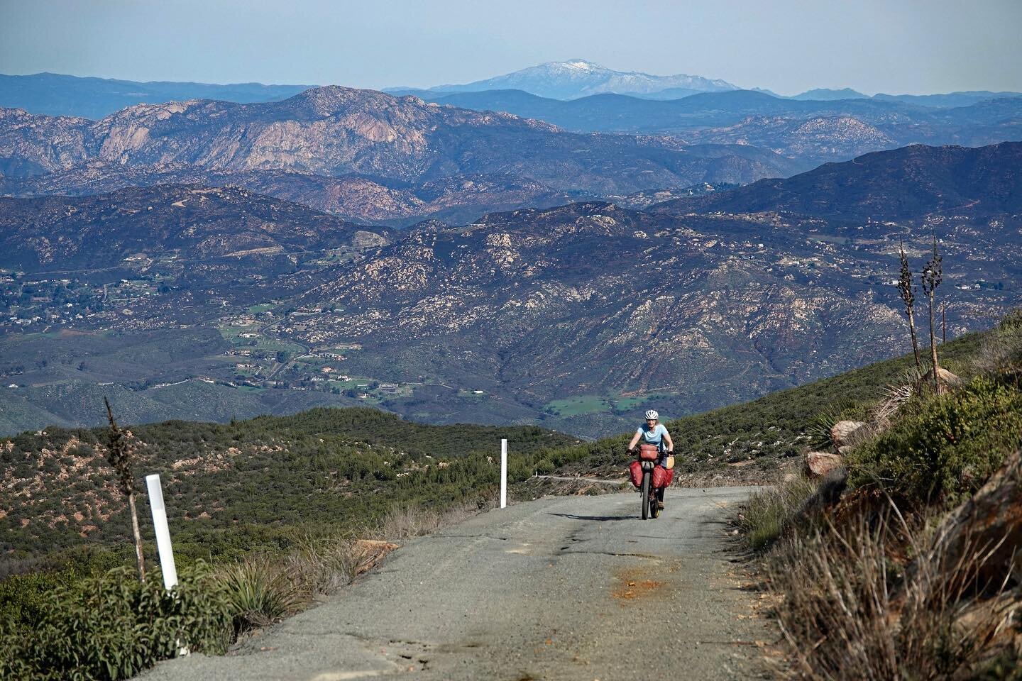 We started the Baja Divide Route in San Diego.  Before you get to Mexico there are a few mountains to climb in the Otay Wilderness Area.  It was a hard 5+ miles uphill to get to the top of Otay Mountain but the sunset and night lights were spectacula