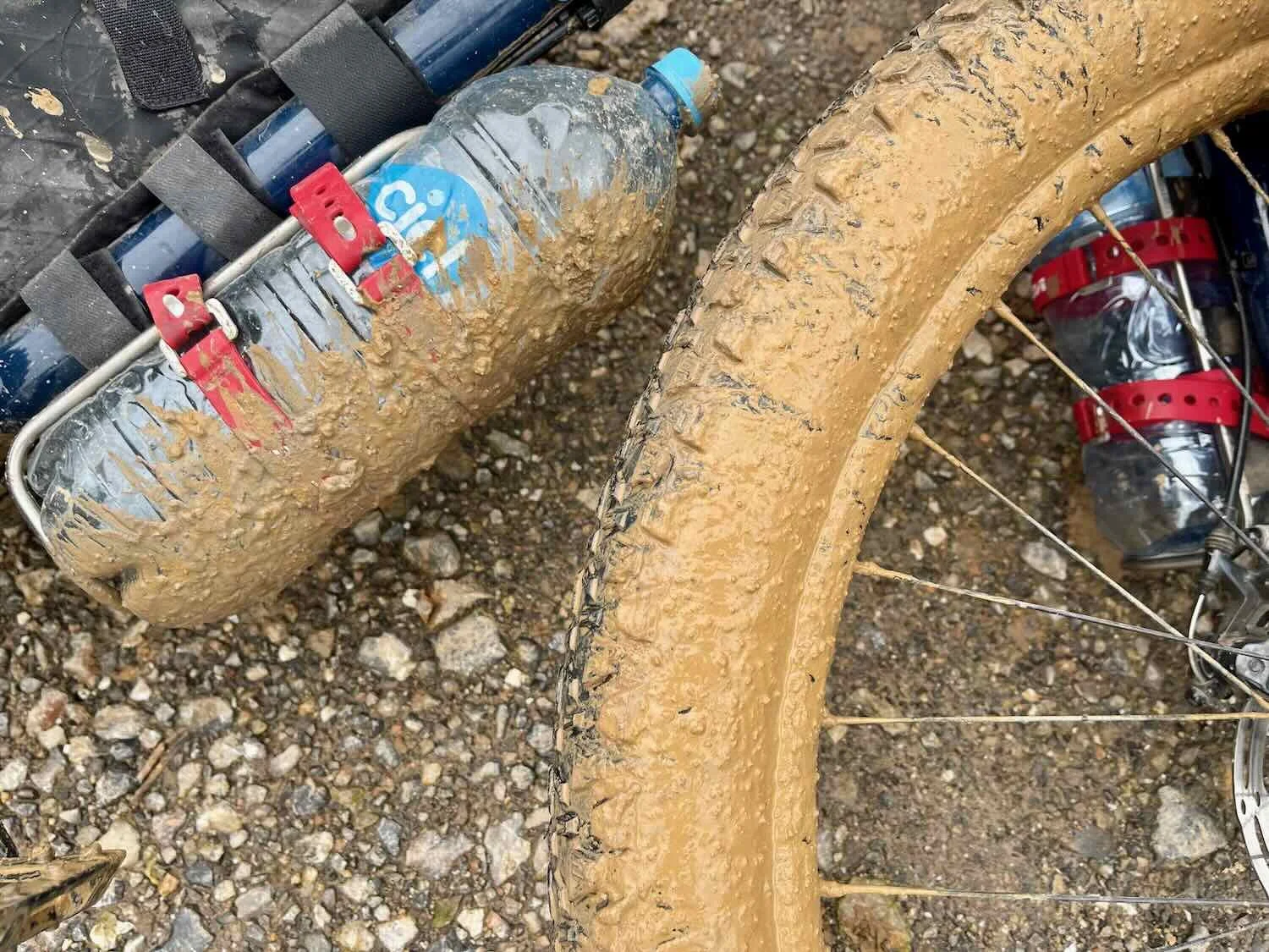 Mud coated everything on our bikes