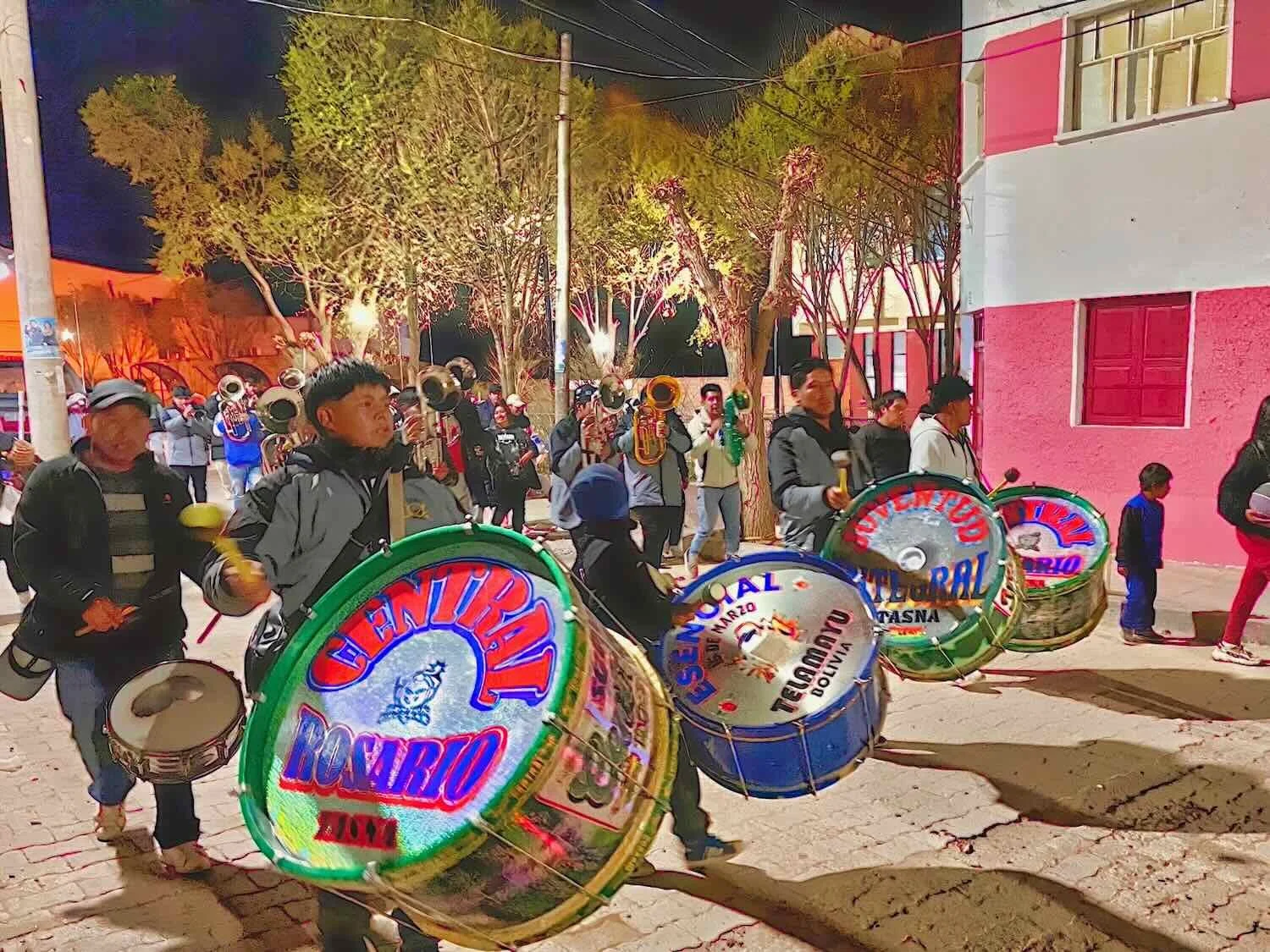 Bass drums are a prominent fixture in Bolivian marching bands