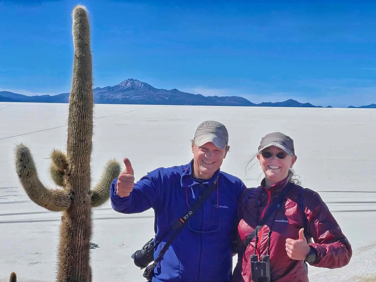 Hiking to the summit on Incahuasi Island, which is an island surrounded by salt rather than water