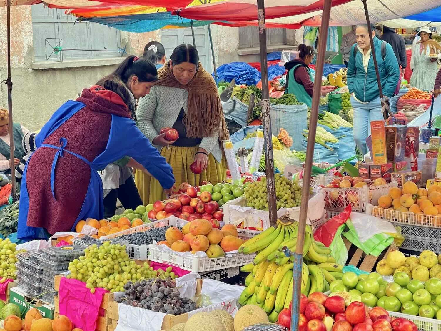 Very few grocery shops in La Paz sold produce, because everyone in the city bought their fruits and vegetables at the outdoor market.