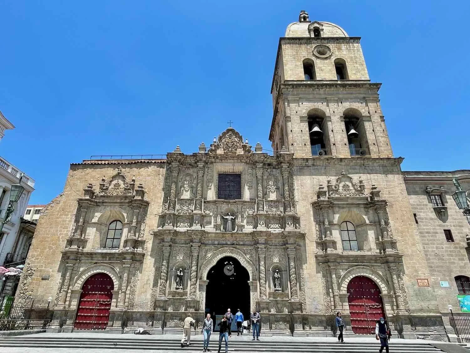 The Basilica of St. Francis is famous for having a carved, stone facade depicting both Christian and Indigenous images.