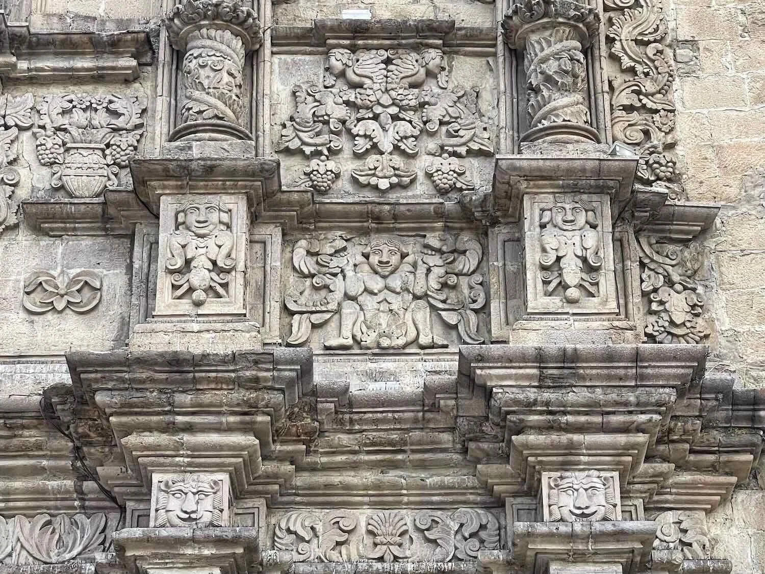 This image on the church facade is said to represent Pachamama and fertility.