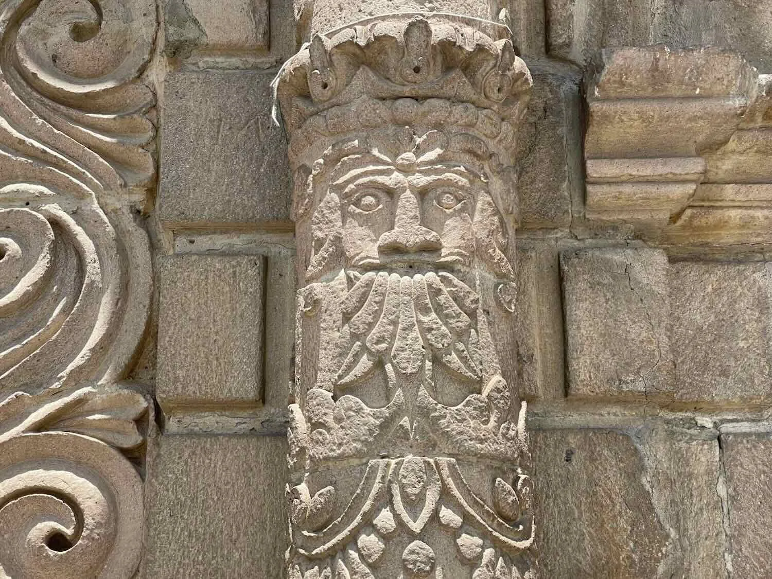 This image on the church facade is said to represent an indigenous shaman.