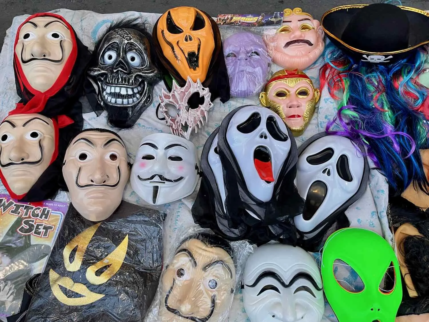 Street vendors sold spooky masks for those last minute costumes on Halloween.