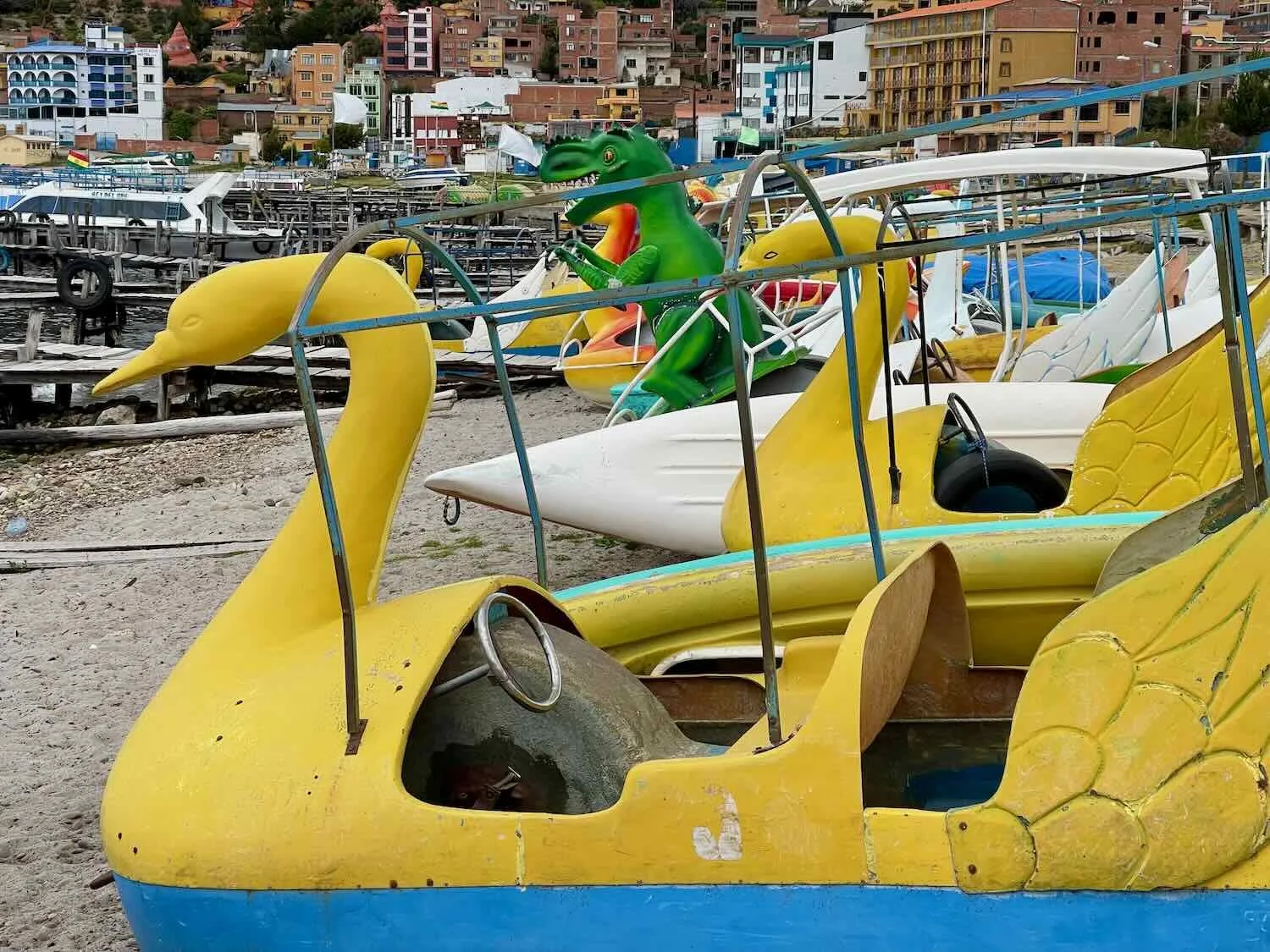 Various types of recreational boats lined the beach, but we didn't see any of them being used.