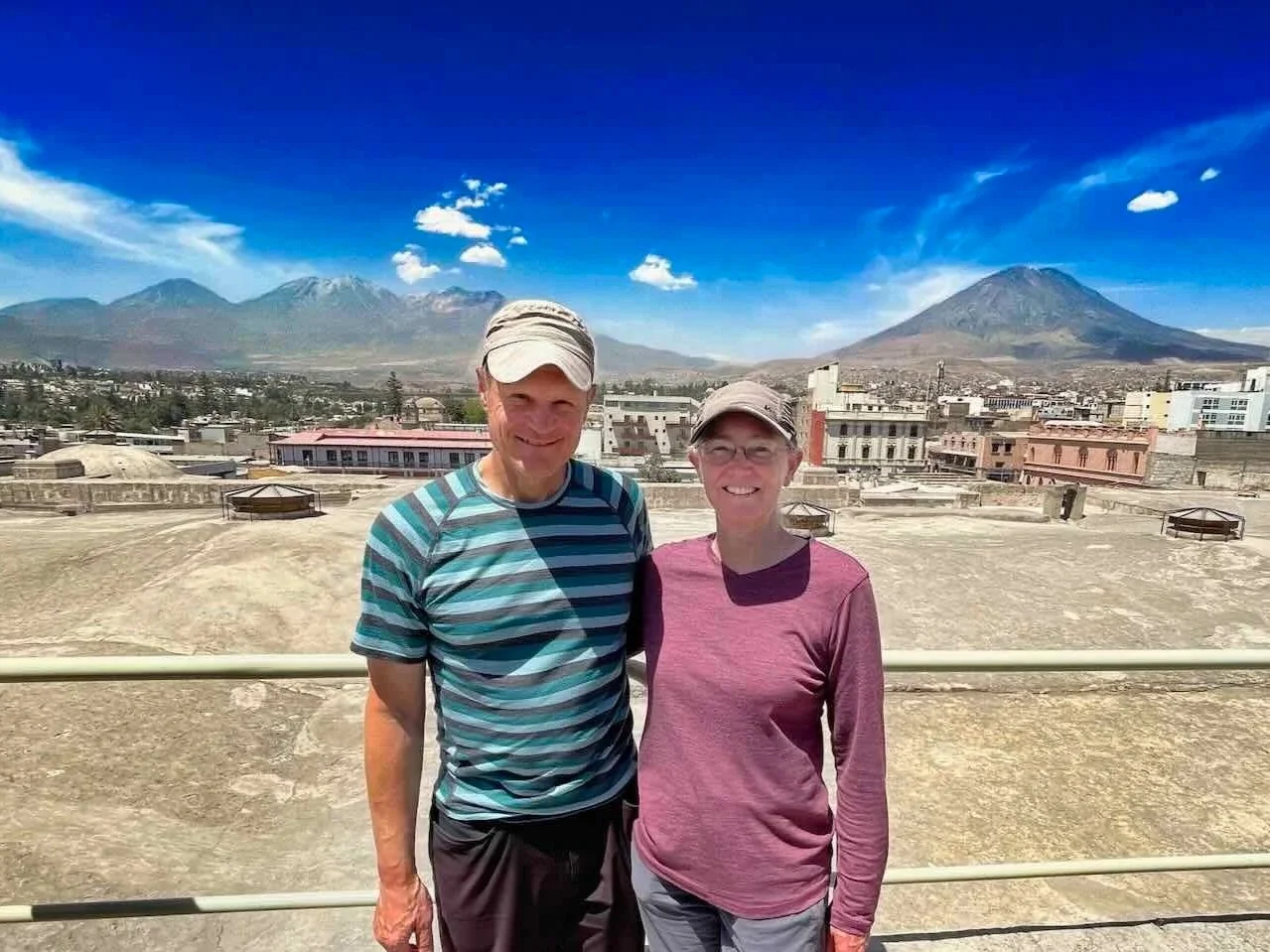 Misti Volcano (right) and Chachani Volcano (left) seen from the roof of the cathedral