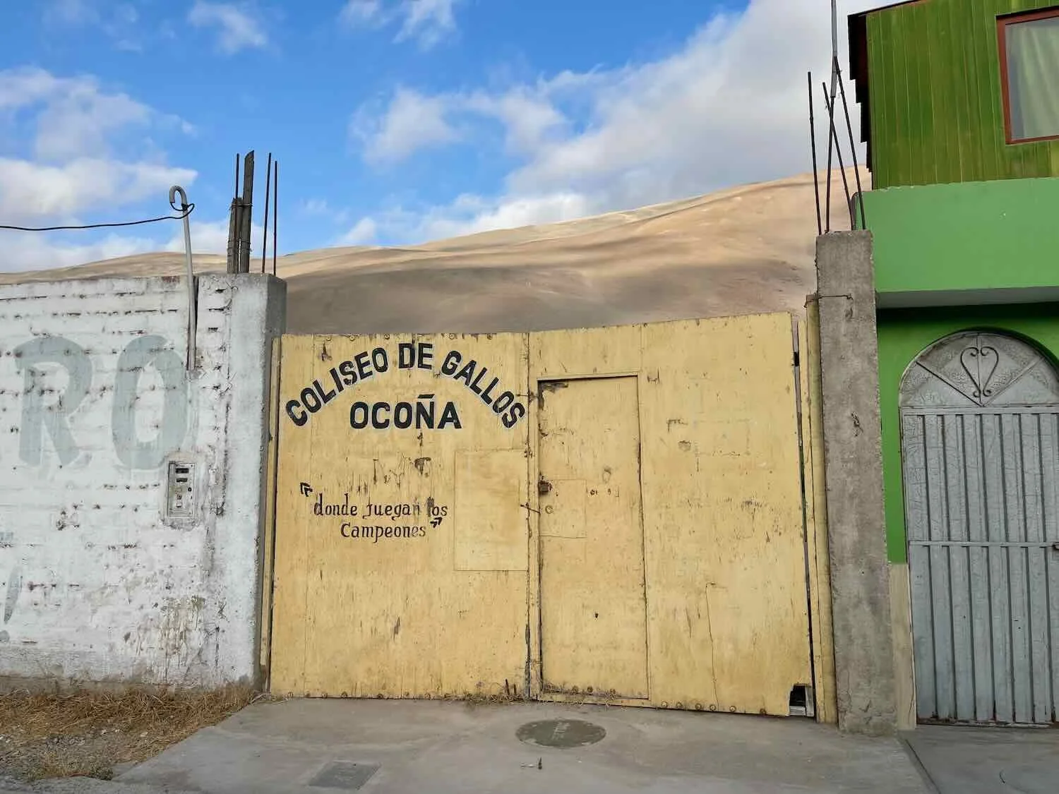 Entrance door to the Rooster Colosseum, "Where the champions play."