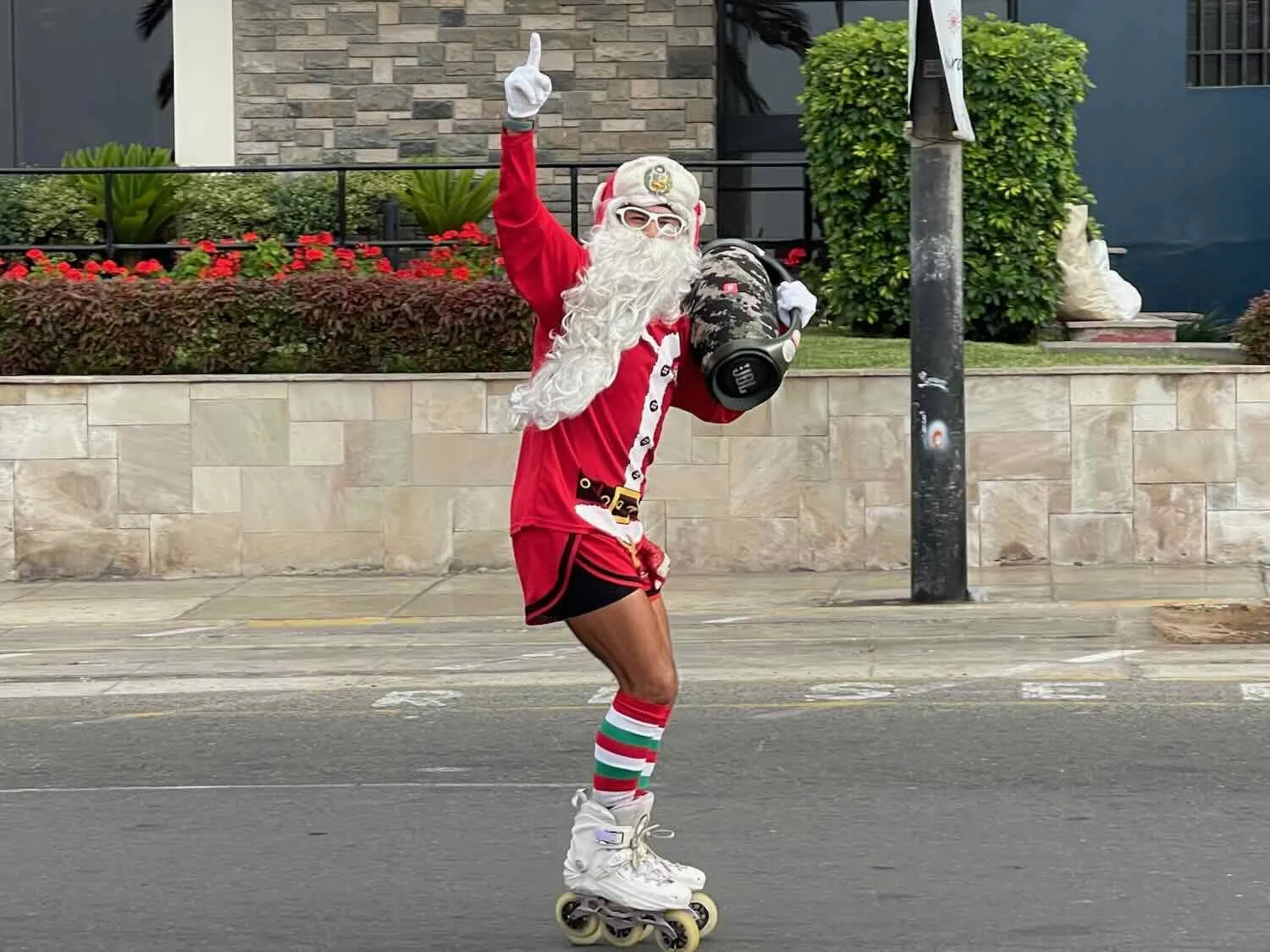 Santa Claus out for a skate