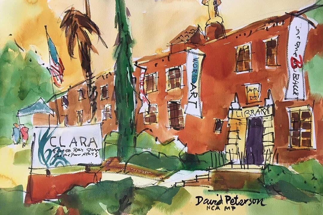 Check out this amazing painting of the CLARA studios done by watercolorist, David Peterson, this past weekend at the CLARA Plein Air event. He even captured our WOA sign 😍 @aquacolorist @claramidtown