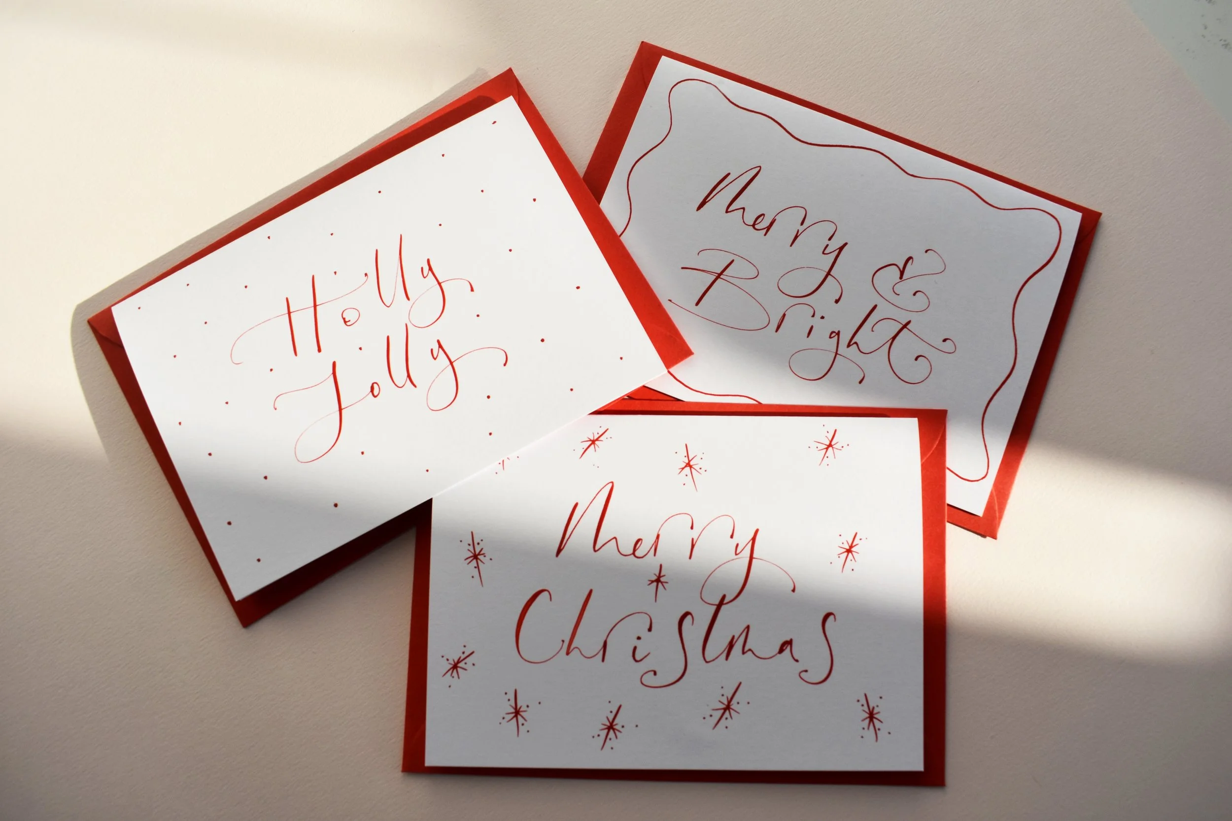 Handwritten Calligraphy Christmas Cards - Red & White