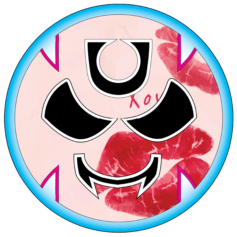 Gutter Brudderz “Kissy Face” monster logo featuring a stylized circular face with bold eyes, fangs, and graphic detailing inside a blue border.