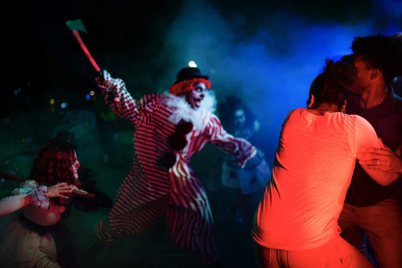 Guests and scary clown