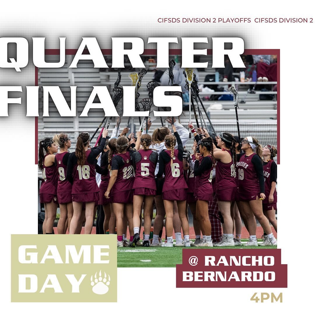 QUARTER FINAL GAME DAY!! 🐻 Game time 4pm at Rancho Bernardo HS! 💥📣🐻 #GoGrizz