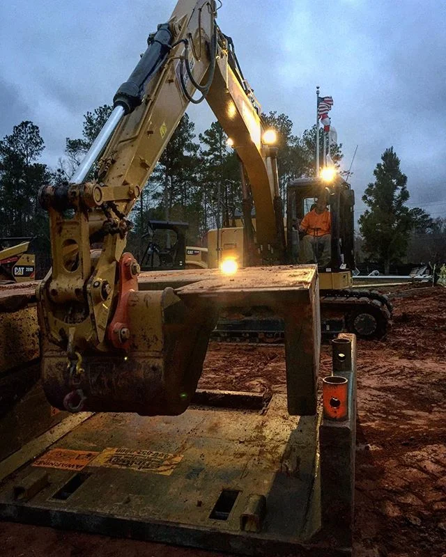 Early morning work with a trench box. #315E #CaterpillarEquipment #FSR #FSRHomes #SiteDevelopment #Construction #ConstructionSite