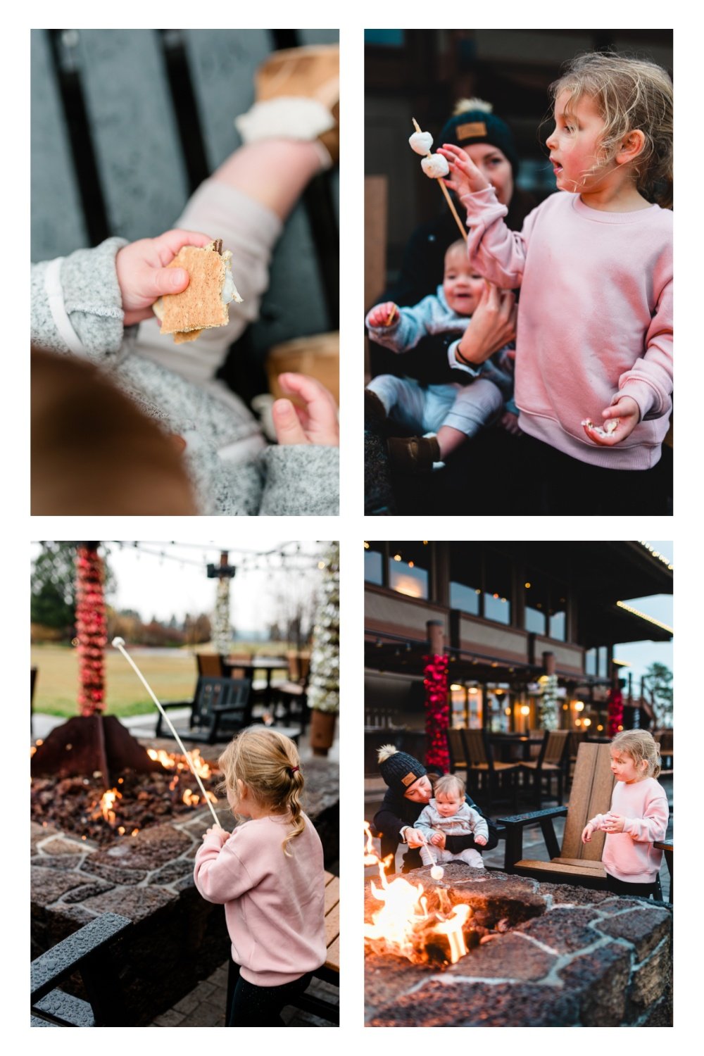 Kids making s'mores around the fire