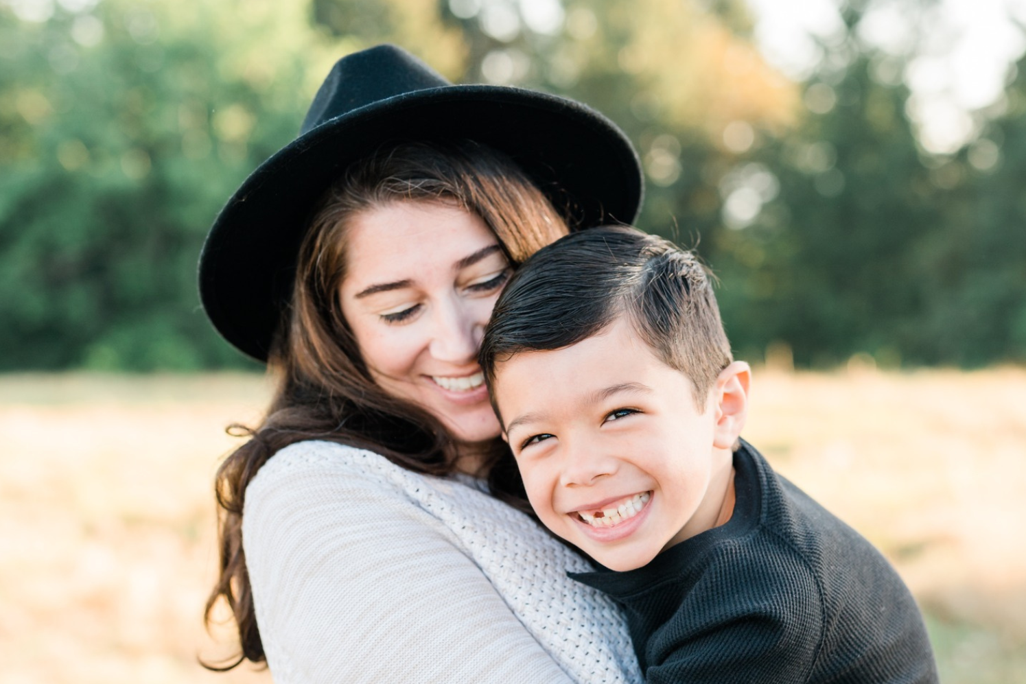 Mother and son hugging in portland oregon