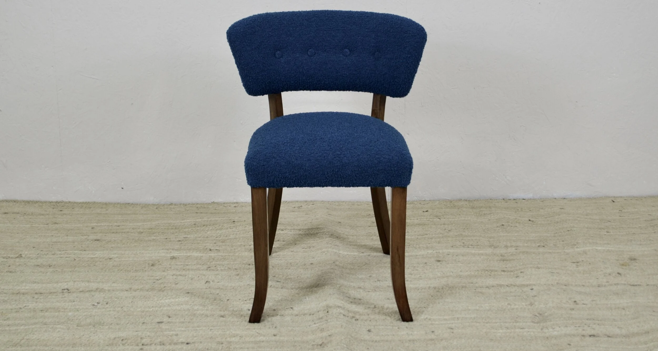 Mid century, Swedish - ChairBlue Boucle upholstery and Walnut Chair.