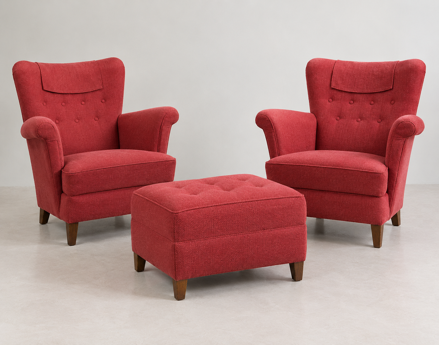 Pair of Danish Armchairs with footstool