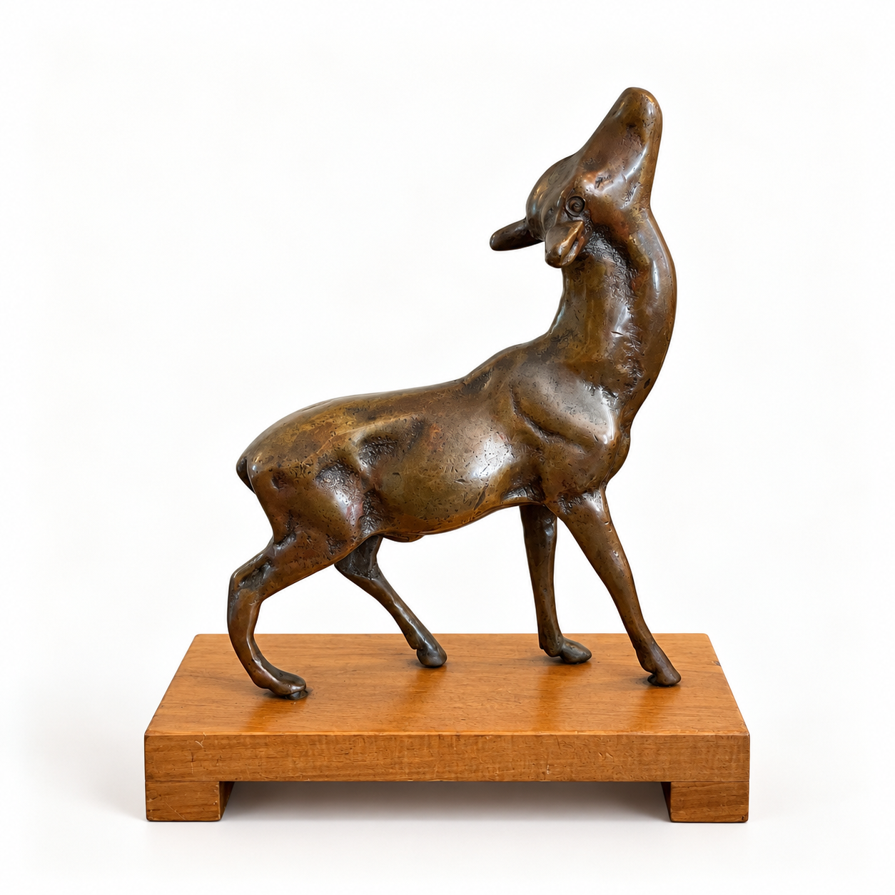 Bronze Art Deco Fawn on a maple plinth