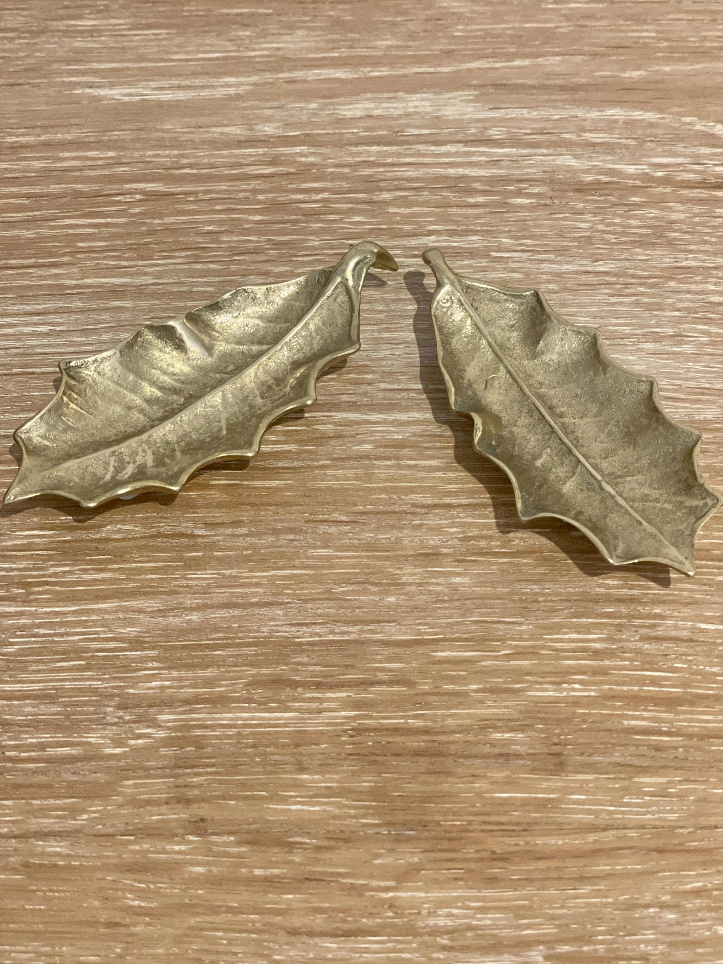 A Pair of Brass Holly leaves