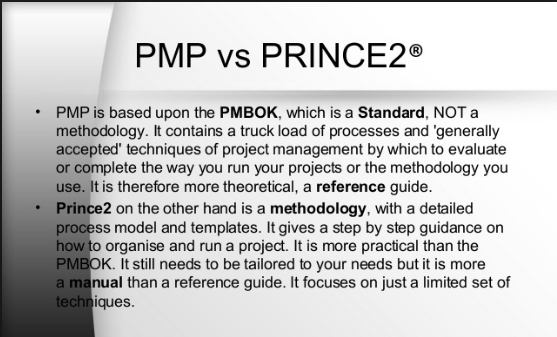 A summary of the difference between PMP and Prince2