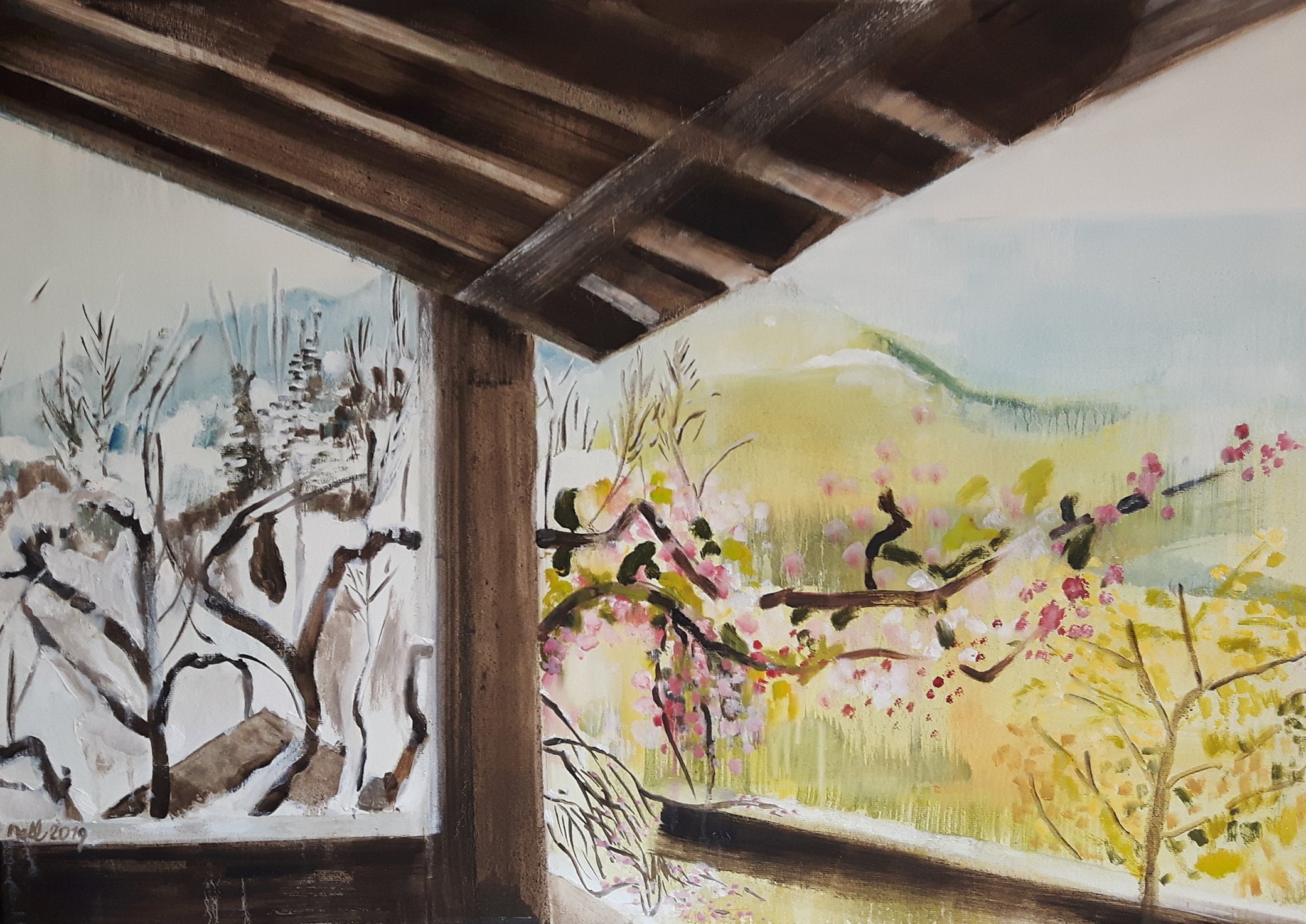 Winter, lente 2019, olieverf op linnen, 70 x 100 cm