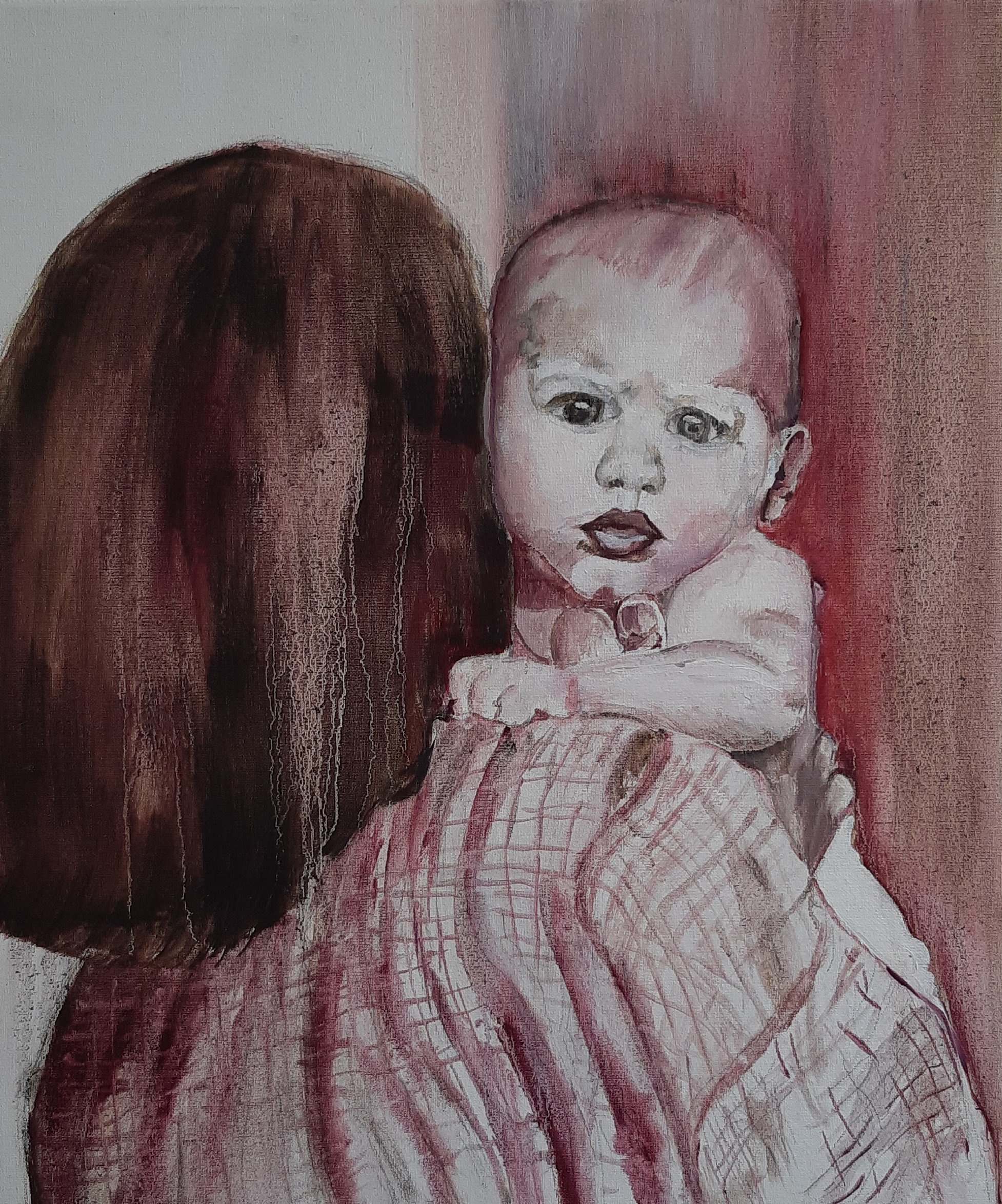 I.M.M. 2021, moeder en kind, olieverf op linnen, 50 x 60 cm