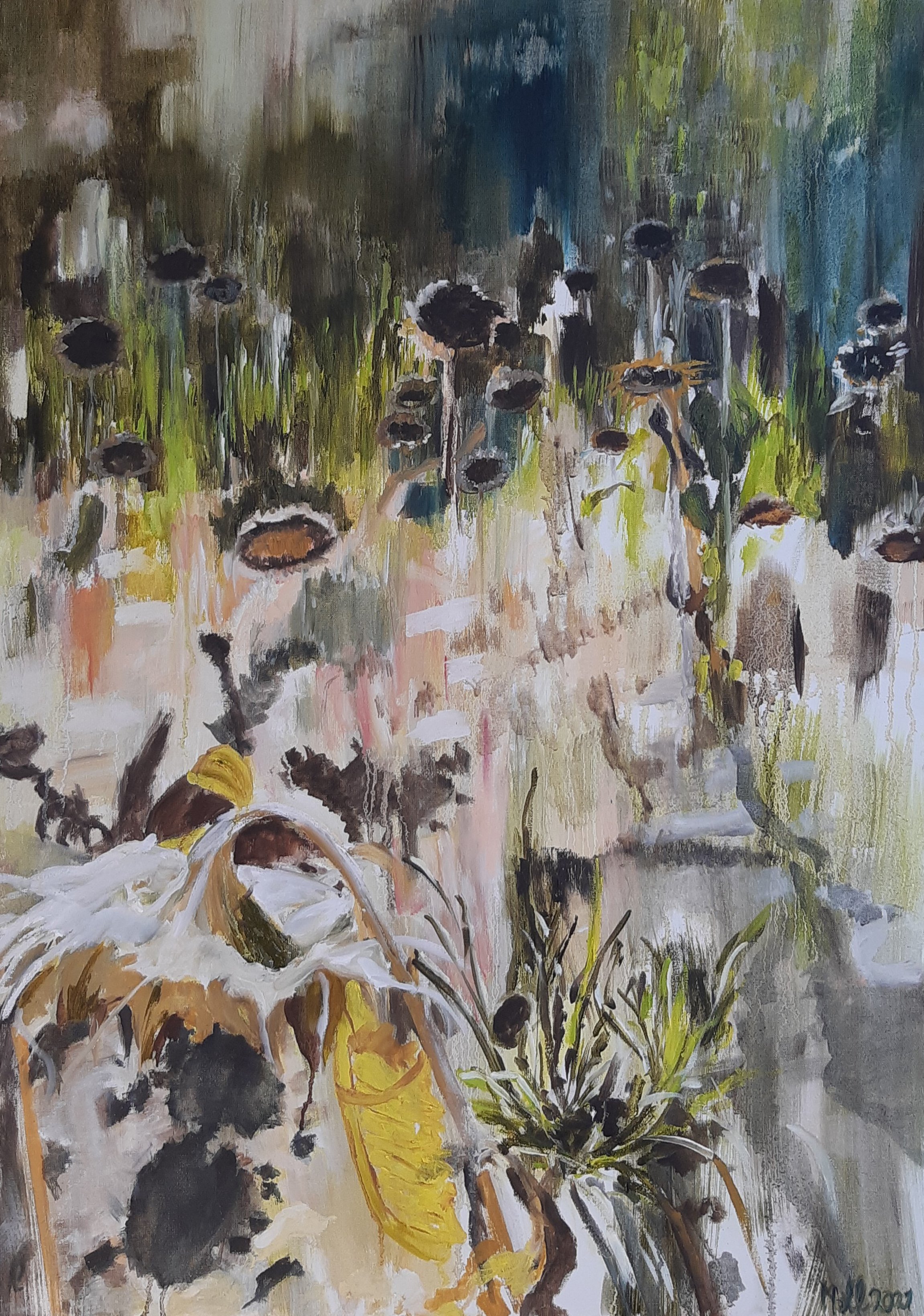 Adieu aux tournesols 2022, olieverf op linnen, 70 x 100 cm