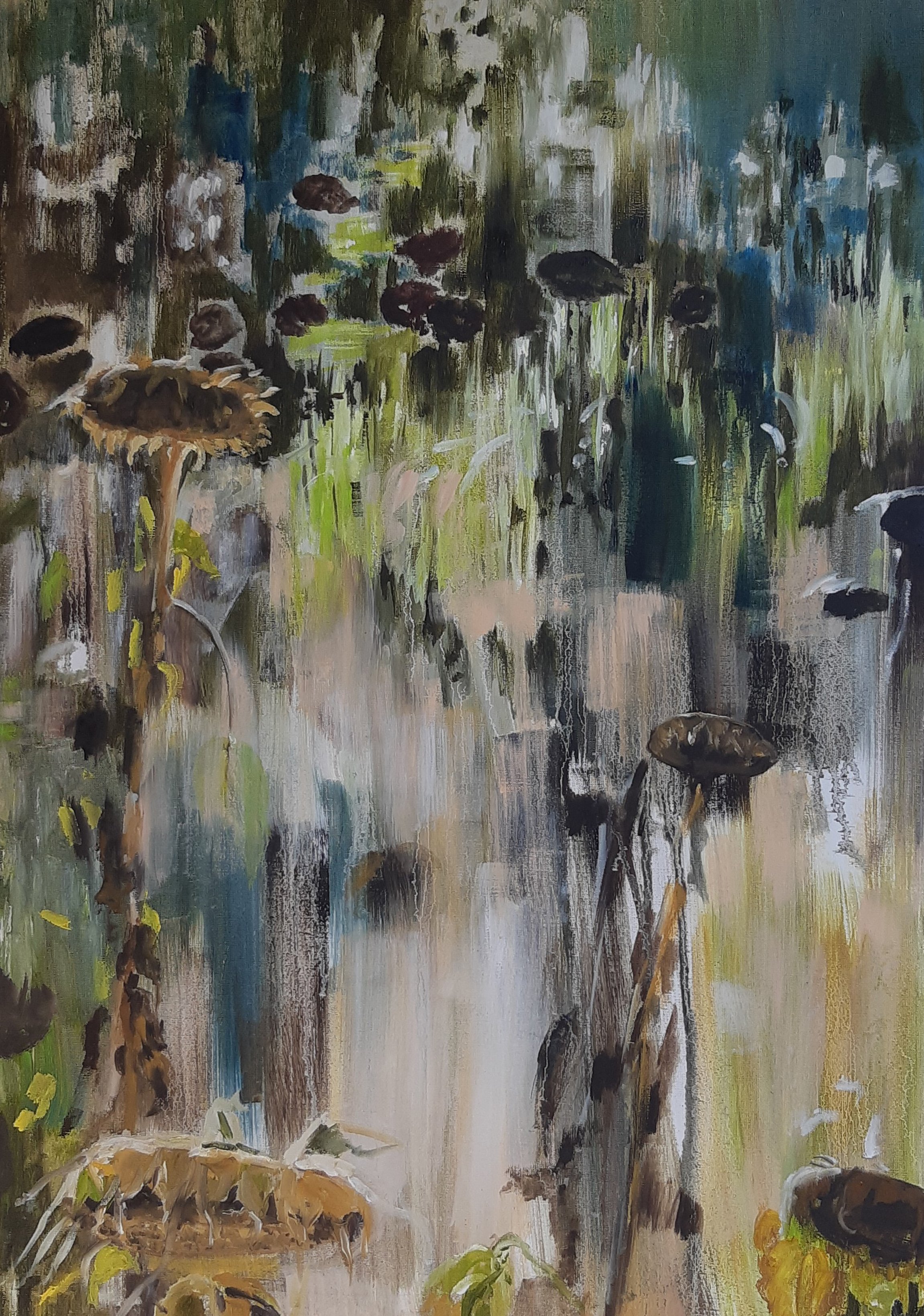 Adieu aux tournesols 2022, olieverf op linnen, 70 x 100 cm