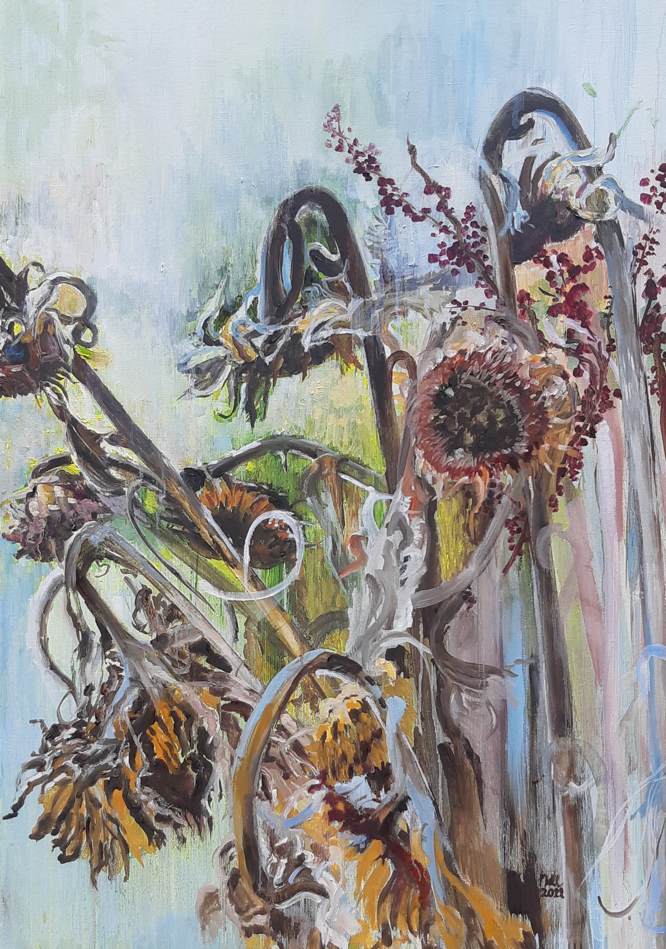 Adieu aux tournesols 2022, olieverf op linnen, 70 x 100 cm