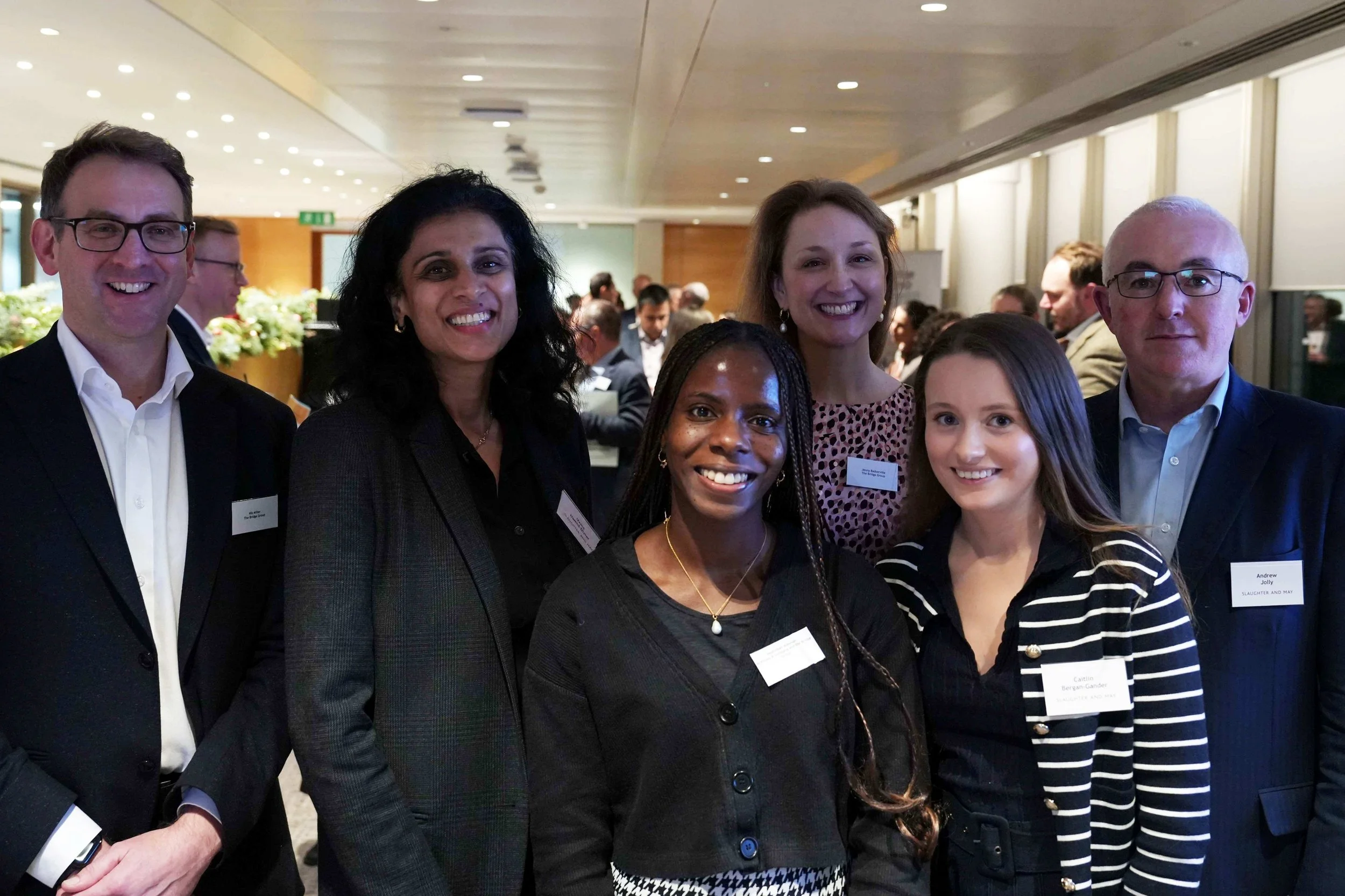   From left to right: Nik Miller, Uzma Hamid-Dizier, Hephzibah Adeosun, Jenny Baskerville, Caitlin Bergan-Gander, and Andrew Jolly.  