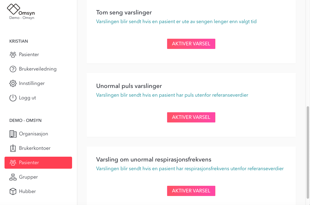 Sette alarm/varsling via SMS