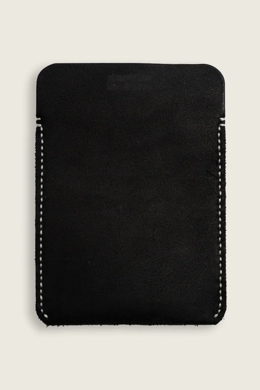 Hand stitched leather pocket protector in ebony