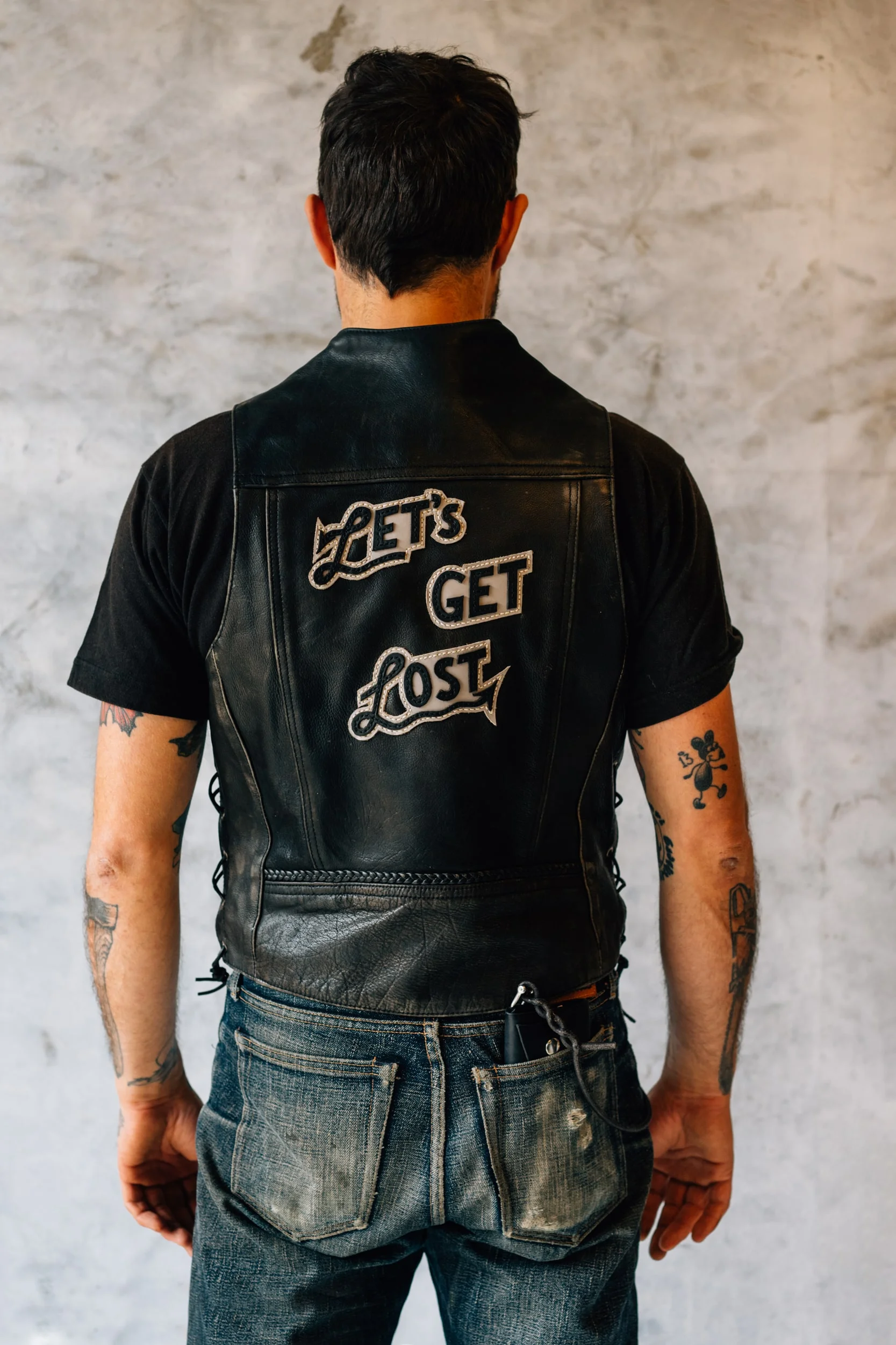 Custom Motorocycle jacket with Carpenter Wallet in Ebony Leather
