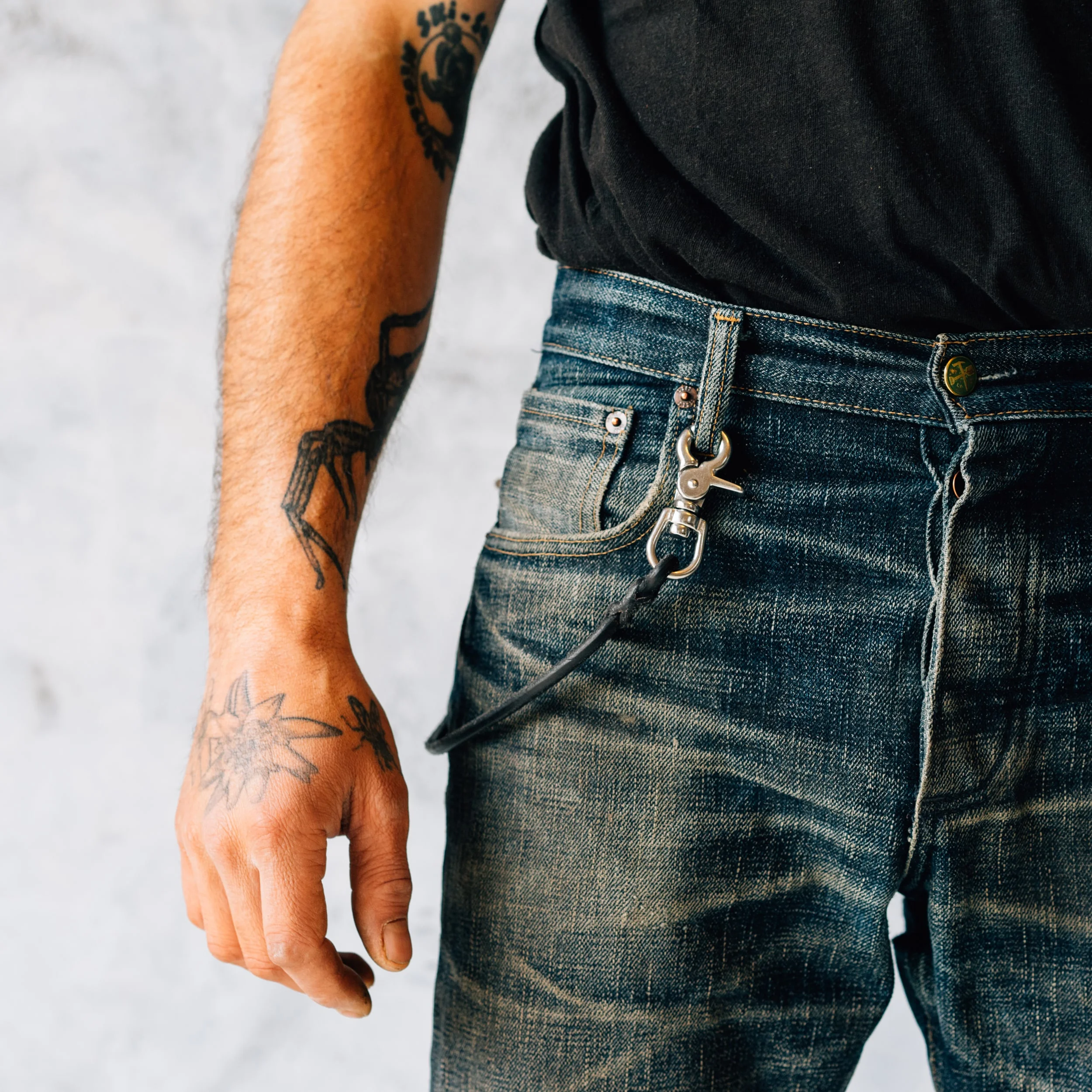 leather lanyard with vintage jeans
