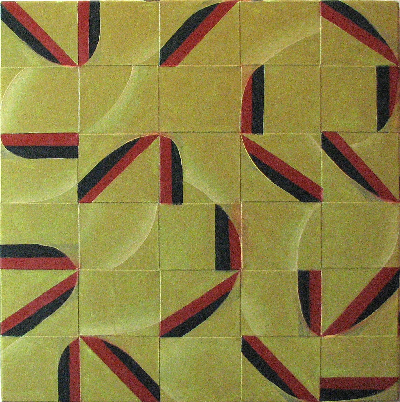 Interstate (1980) . oil on canvas strips over masonite, 24.5 x 24.5 inches